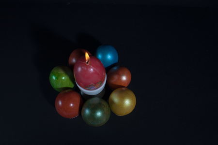 Easter eggs painted in beautiful bright colorsの写真素材