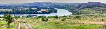 Mountains under the name Two sisters background of the Donets River in summer panorama large format floodplain of the river bend Donskaya steppe mountain education background picture.の写真素材
