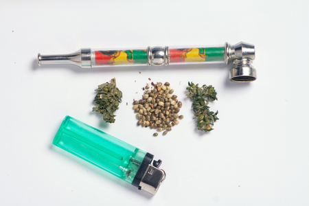 kidneys and cones with leaves medical marijuana with a tube for smoking treatment hemp sedativeの写真素材
