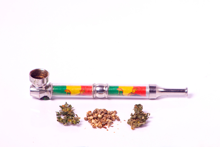 kidneys and cones with leaves medical marijuana with a tube for smoking treatment hemp sedativeの写真素材