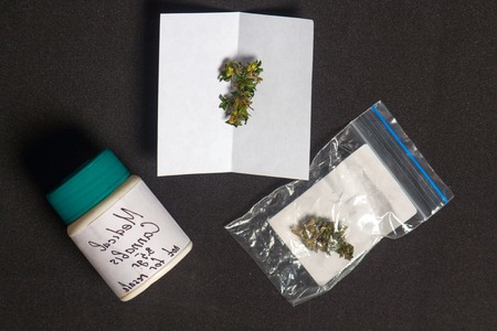 patient medical marijuana in jar. Cannabis recipe for personal use, legal light drugs prescribe,...