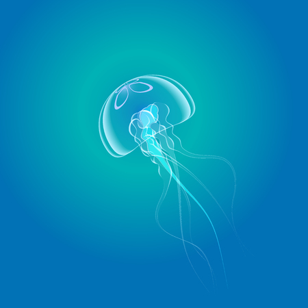 beautiful jellyfish floating slowly in the blue depths of the ocean vector illustrationのイラスト素材