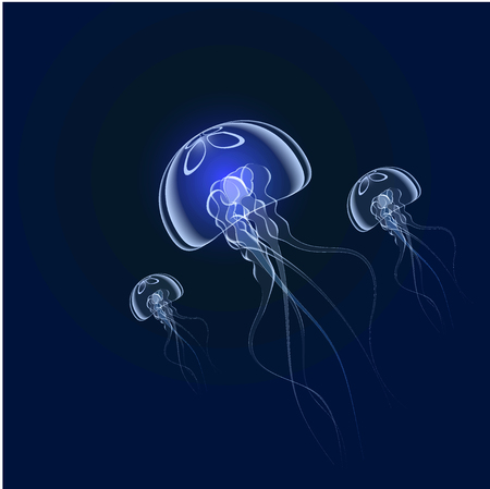 beautiful jellyfish floating slowly in the blue depths of the ocean vector illustrationのイラスト素材