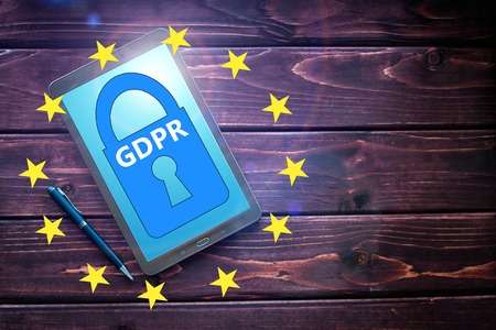 General Data Protection Regulation GDPR padlock character on the smartphone screenの写真素材