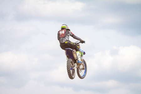 RUSSIA, Novoshakhtinsk - MAY 08, 2021: Motorcyclists ride sports cross-country motorcycles off-road