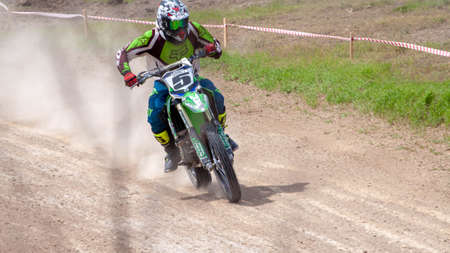 RUSSIA, Novoshakhtinsk - MAY 08, 2021: Motorcyclists ride sports cross-country motorcycles off-roadのeditorial素材