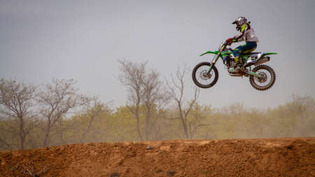 RUSSIA, Novoshakhtinsk - MAY 08, 2021: Motorcyclists ride sports cross-country motorcycles off-roadのeditorial素材