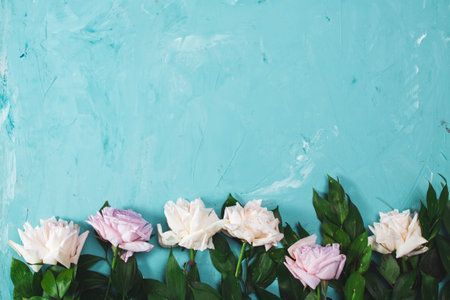 beautiful background with flowers . Spring summer border template floral background. Light air delicate artistic image, free space.の写真素材