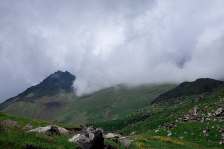 Beautiful view of Mount Elbrus and mountains , North Caucasus mountains, plateau Bermamyt