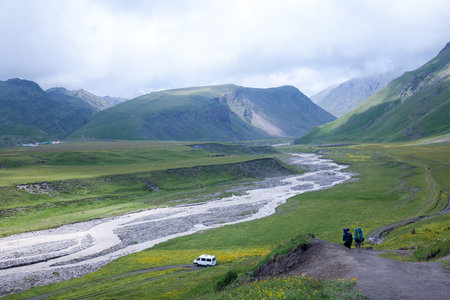 Beautiful view of Mount Elbrus and mountains , North Caucasus mountains, plateau Bermamyt