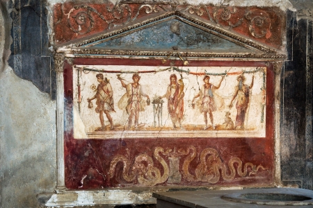 View of the fresco in ancient kitchen house in Pompei Italy の写真素材