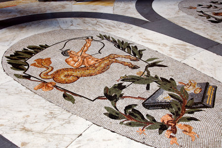 Walking on mosaic pavement in Gallery Principe Umberto I  , Naples, Italy  のeditorial素材