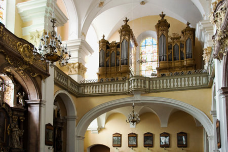 View of the organ in the church in Prostejov, Czech Republic のeditorial素材
