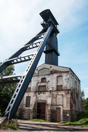 Old coal mine shaft with  mining tower, Ostrava, Czech Republic  のeditorial素材