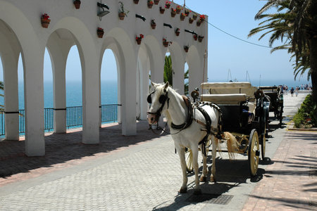 NERJA, SPAIN, JUNE 22, 2007 - Horse driven carriage on the Balcon de Europaのeditorial素材