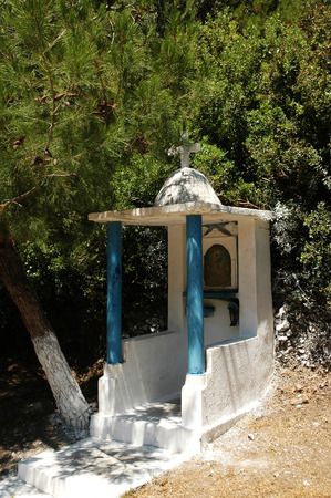 Small Greek Orthodox Chapel by the road on the island Samosの写真素材
