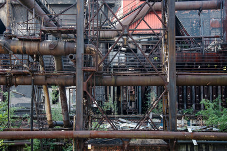 OSTRAVA VITKOVICE, CZECH REPUBLIC, JULY 31, 2012 - Old rusty industry pipes in the abandoned factoryのeditorial素材