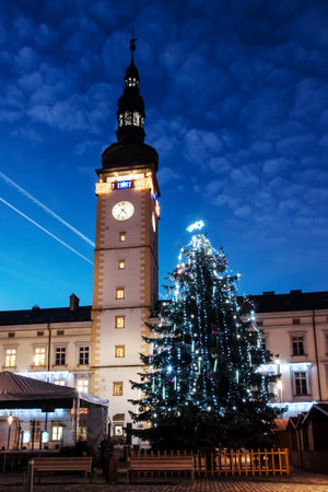 LITOVEL, CZECH REPUBLIC, DECEMBER 2015 - a Christmas tree on the squareのeditorial素材