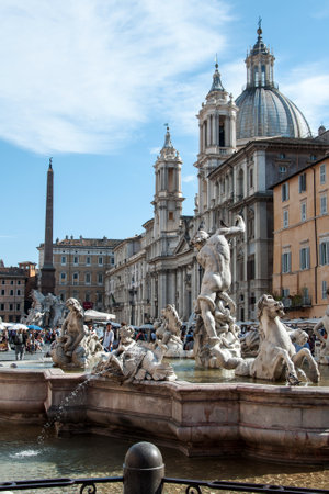 ROME, ITALY - MAY 12, 2012: The fountain of Neptune in the Piazza Navonaのeditorial素材
