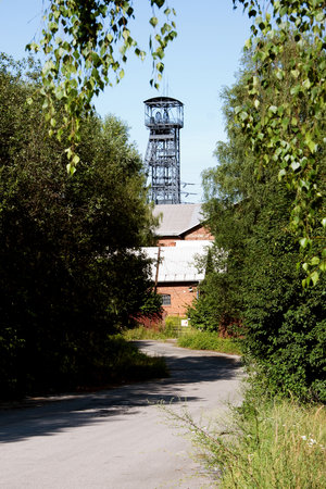 OSTRAVA, CZECH REPUBLIC, JULY 31, 2012 - Abandoned old coal mine shaft named 1st May with a mining towerのeditorial素材