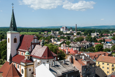 View of the town Litovel from the town hall tower, left church of St. Mark, Czech Republicの写真素材