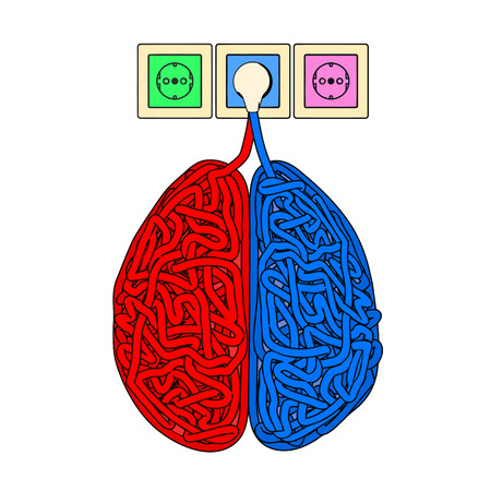 Illustration of brain in the form of tangled electric cables.のイラスト素材
