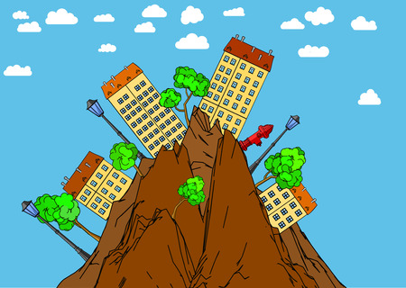 Illustration of the urban landscape in wild mountains.のイラスト素材
