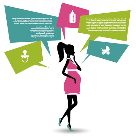 Silhouette of a pregnant woman with speech bubbles.のイラスト素材