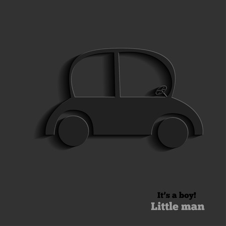 greeting card with cartoon car, baby shower, it's a boy, welcome baby!のイラスト素材