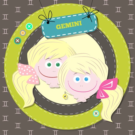 Zodiac signs collection. Cute horoscope - GEMINI. Vector illustration. SET.のイラスト素材