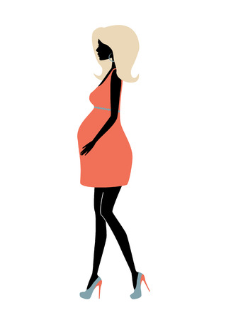 Vector illustration of Silhouette of a fashionable pregnant woman.のイラスト素材
