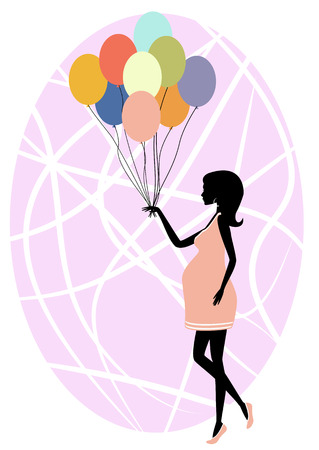 Vector illustration of 
Silhouette of a fashionable pregnant woman with ballonsのイラスト素材