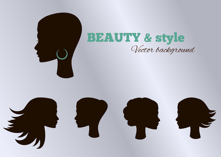 Female heads with beautiful hair. Vector illustrationのイラスト素材