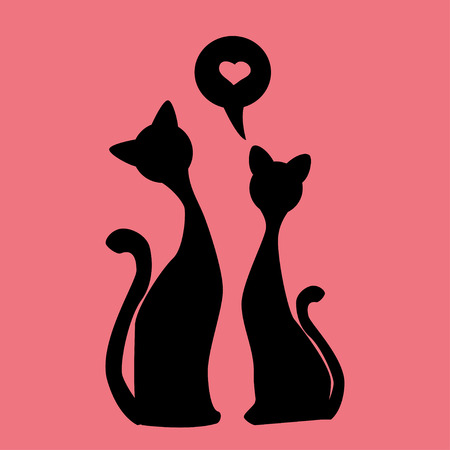 black silhouettes of Two lovely kittens, vector のイラスト素材