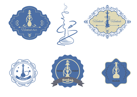 collection hookah emblems set isolated vector illustration.のイラスト素材