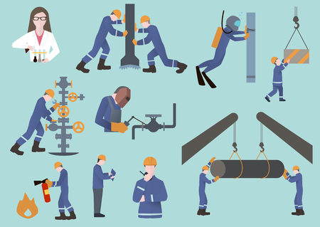 oilman, gasman or oil and gas industry worker on production vector illustrationのイラスト素材