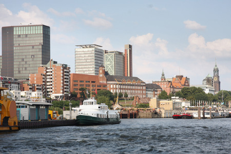 Beautiful view of  Hamburger with harbor, Hamburg, Germanyの写真素材