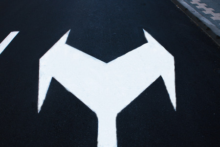 Traffic right or left sign on the roadの写真素材