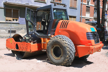 roller machine finishing the road