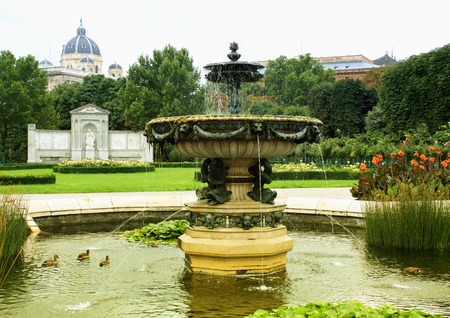 A baroque fountain In the Volkspark volksgarten, Vienna, Austria.の写真素材