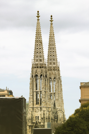 two towers of Votive church in Vienna, Austriaの写真素材