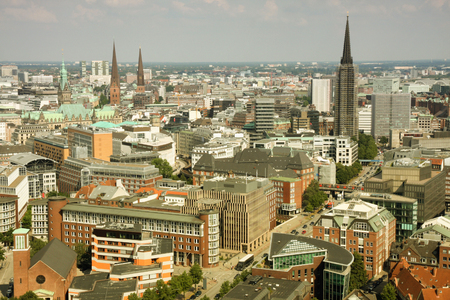 panoramic aerial view of Hamburg city, Germanyの写真素材