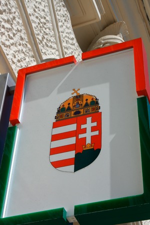 Coat of arms of Hungary emblem in Pecsの写真素材