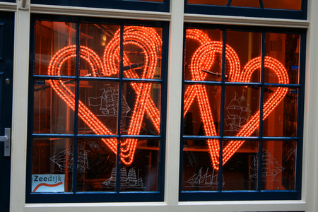 Amsterdam store windows with heartsのeditorial素材