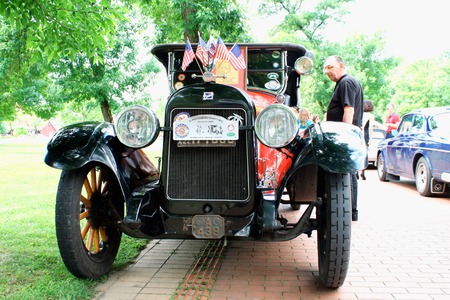 Palic, serbia - jun 6. 2016 - Retro car parked in old European city streetのeditorial素材