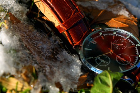 Luxury Wristwatch in Snowの写真素材