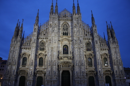 Night scene of Duomo Milan Cathedral in Italyの写真素材