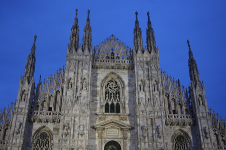 Nigjht scene of Duomo Milan Cathedral in Italyの写真素材