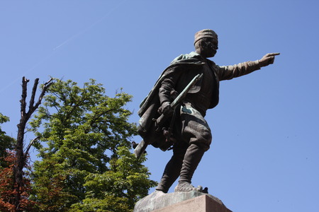 Statue of Duke Vuk (Vojin Popovic) in Belgrade, Serbia.の写真素材