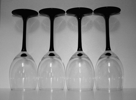 4 wine glass against a white backgroundの写真素材